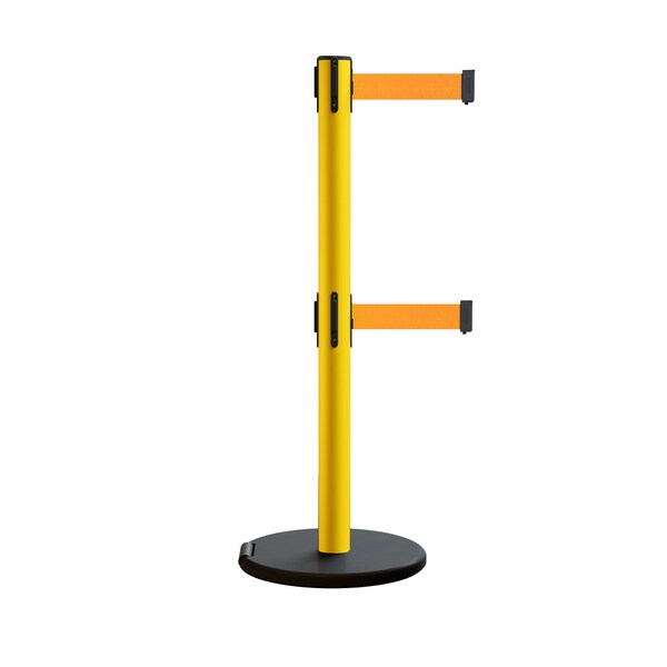 Montour Line Retractable Belt Dbl Rolling Stanchion 2.5ft Yellow Post 7.5ft Fl.Org P400DRL-YW-FOR-75 - main